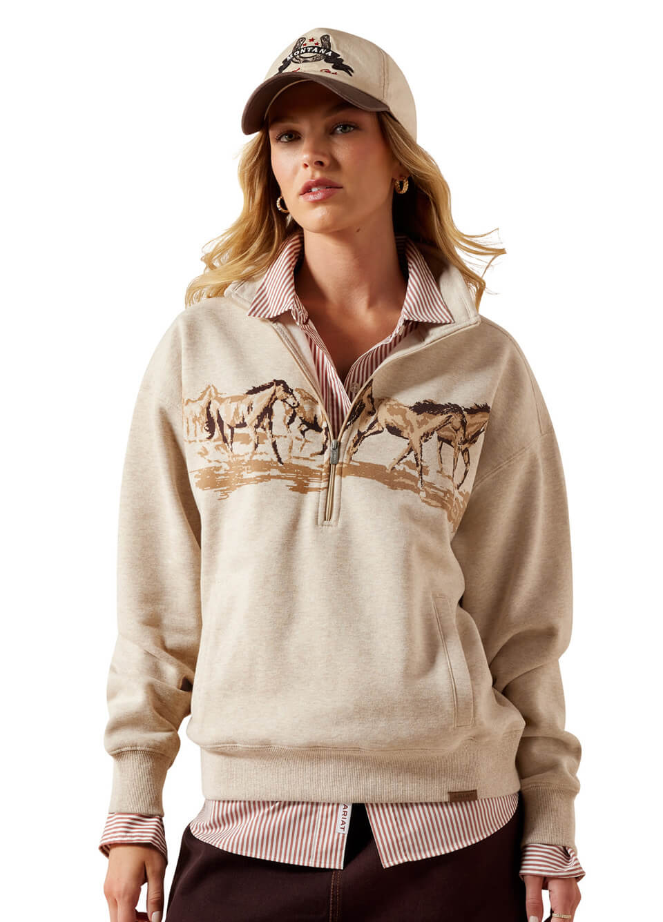 Ariat Running Wild 1/2 Zip Sweatshirt - Oatmeal Heather