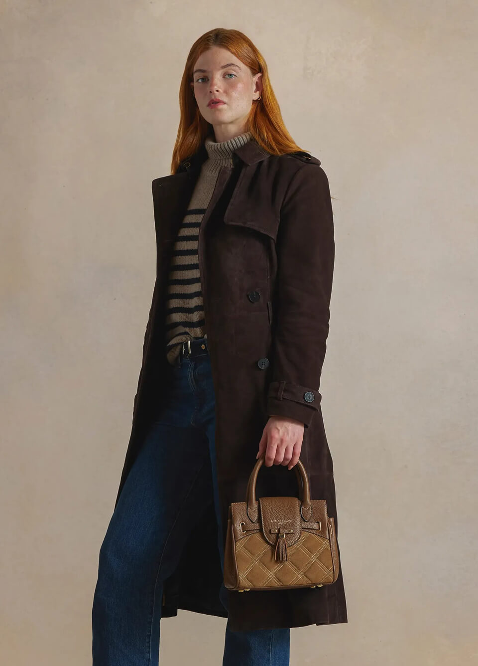 Fairfax & Favor Mini Windsor Handbag - Quilted Tan Suede