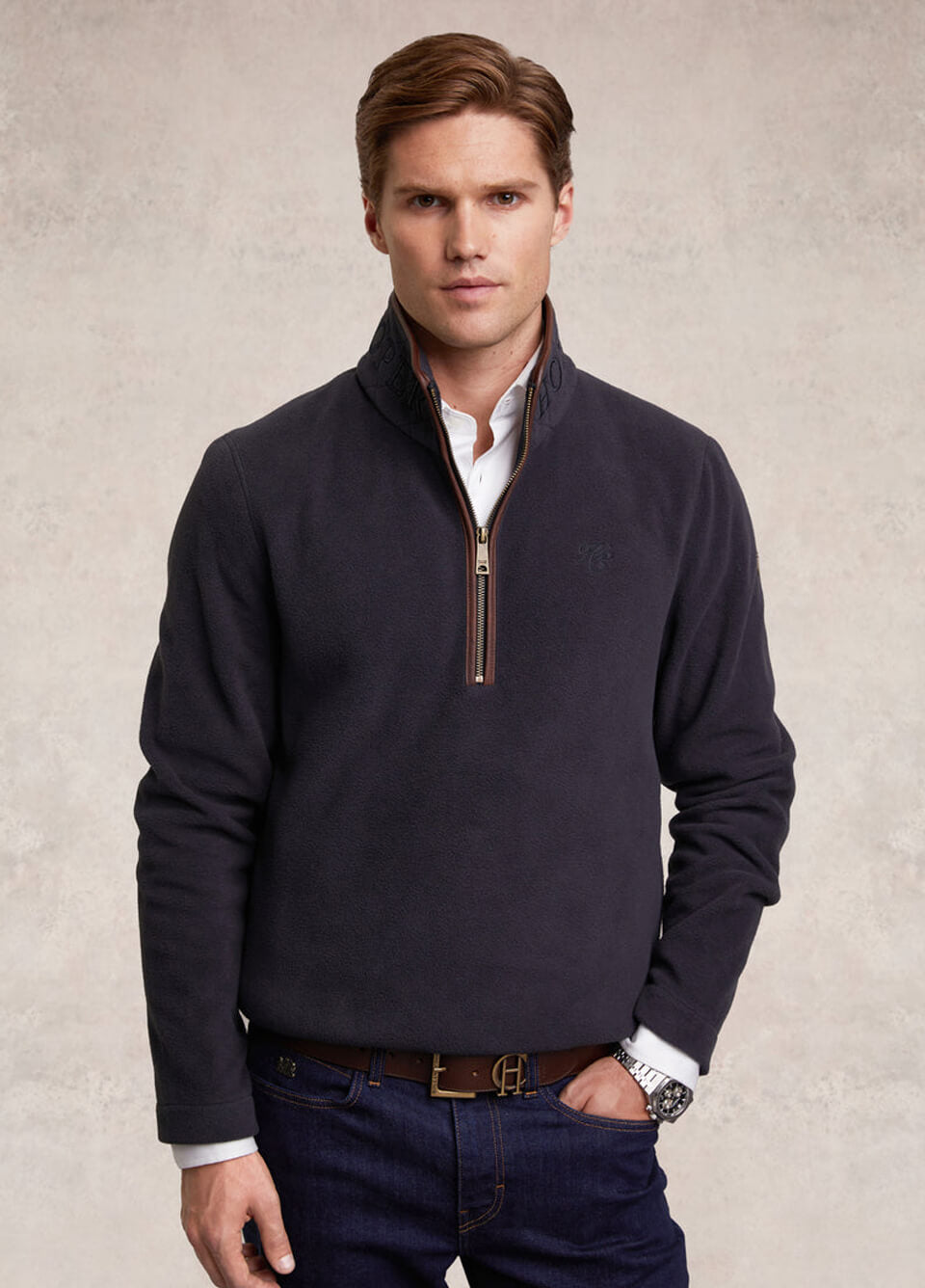 Holland Cooper Men's Country Fleece Quarter Zip - Ink Navy