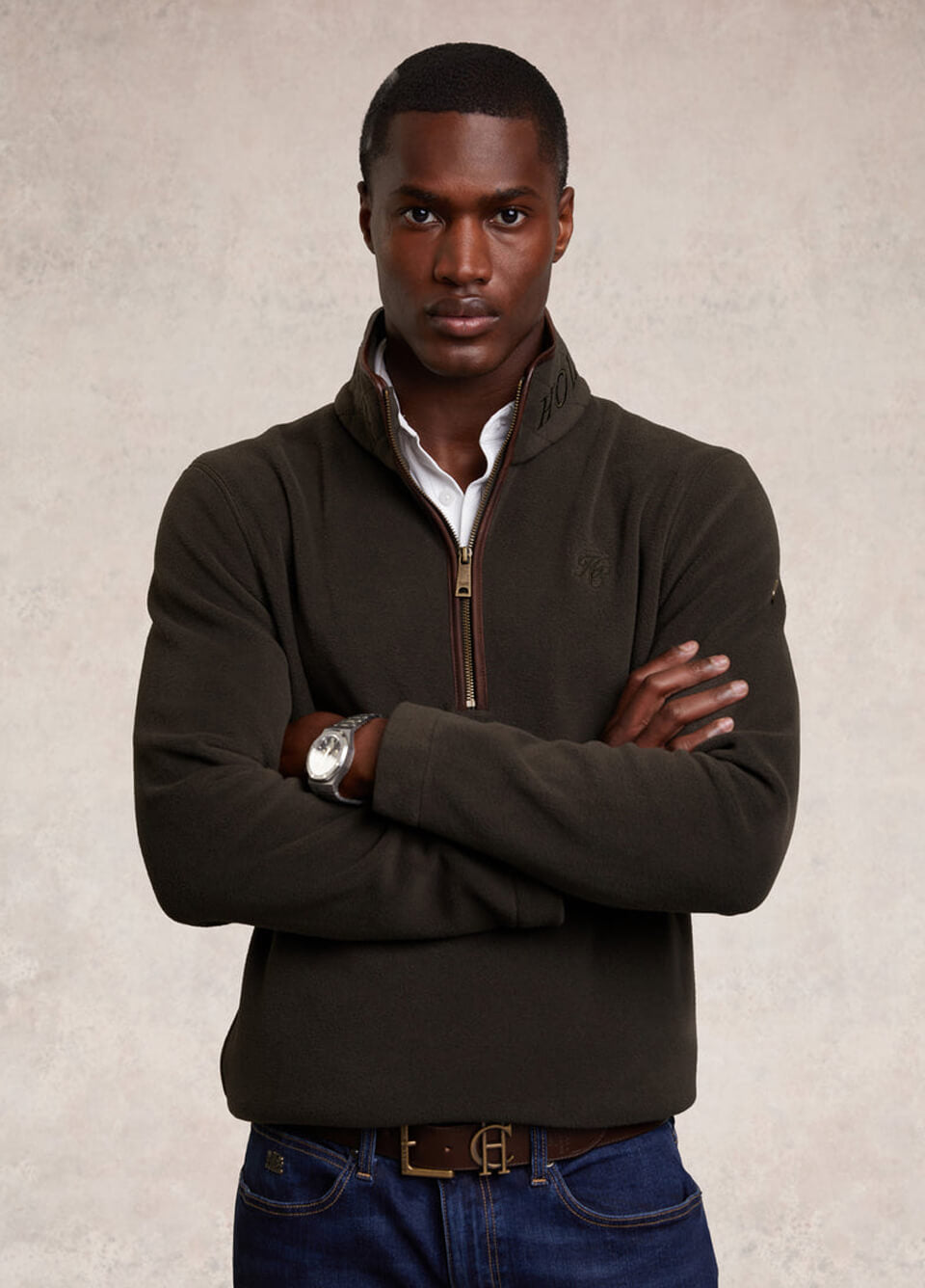 Holland Cooper Men's Country Fleece Quarter Zip - Khaki
