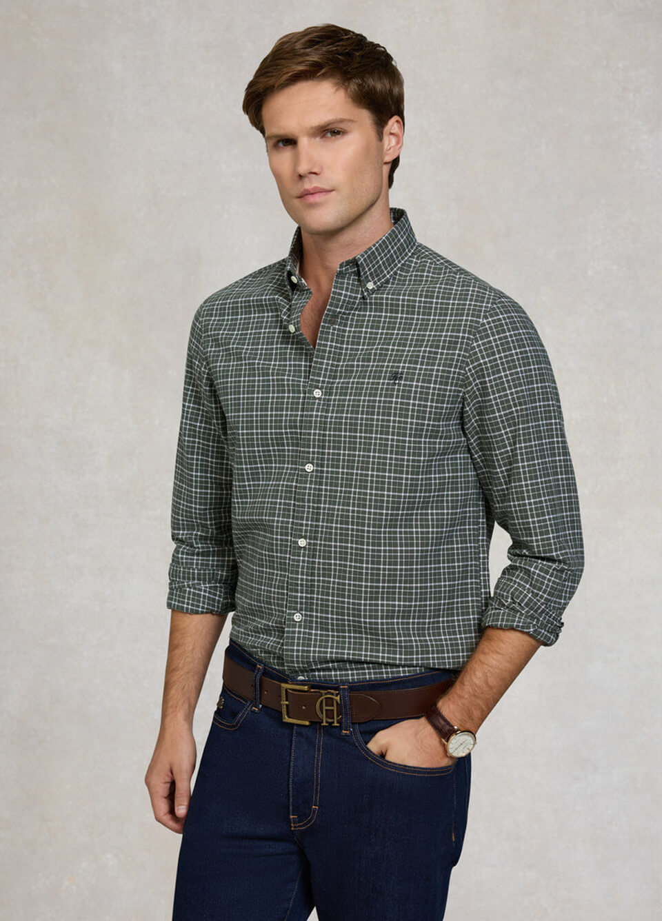 Holland Cooper Men's Classic Woven Button Down Shirt - Henridge Emerald