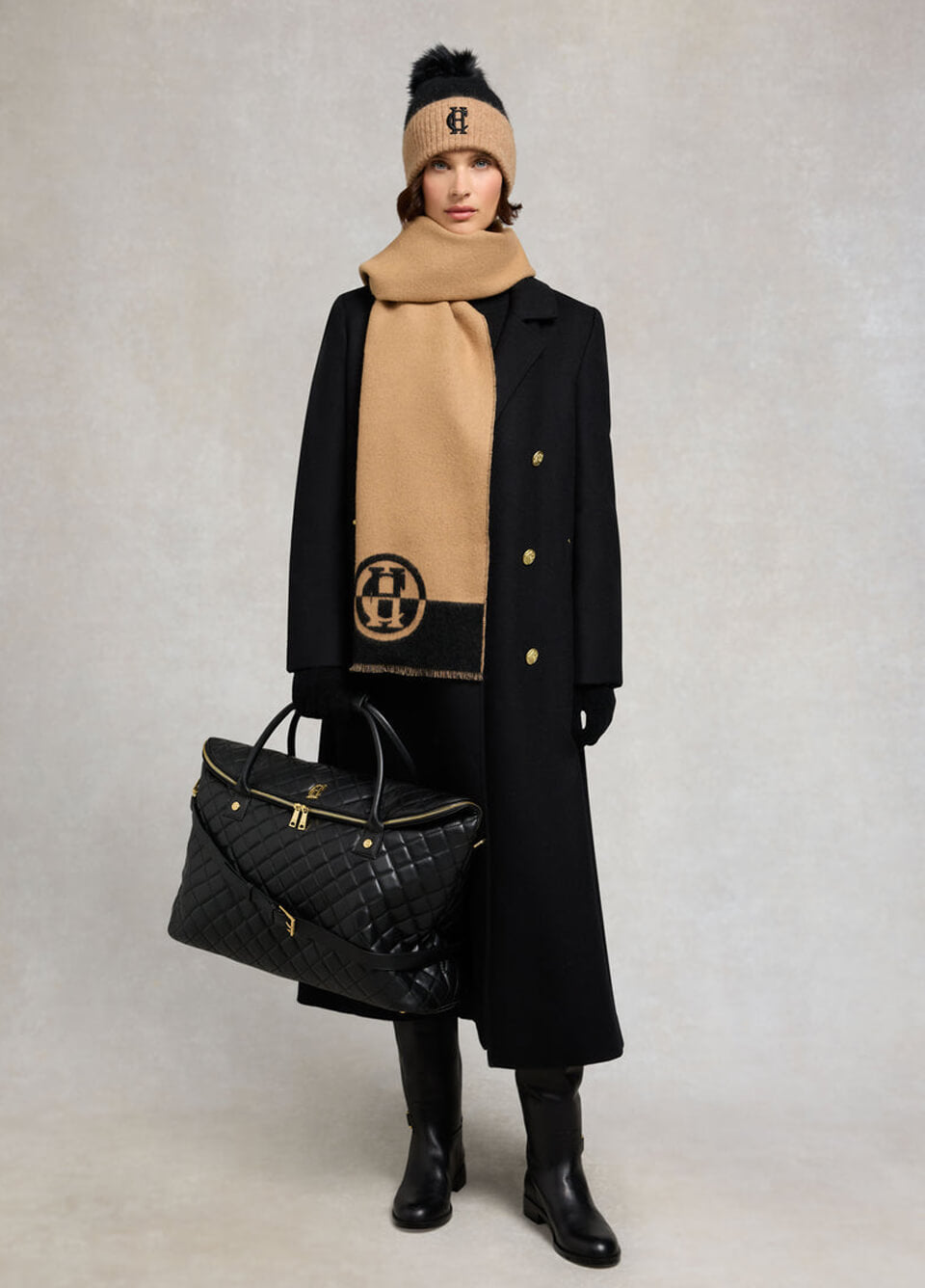 Holland Cooper Jacquard Scarf - Camel/Black
