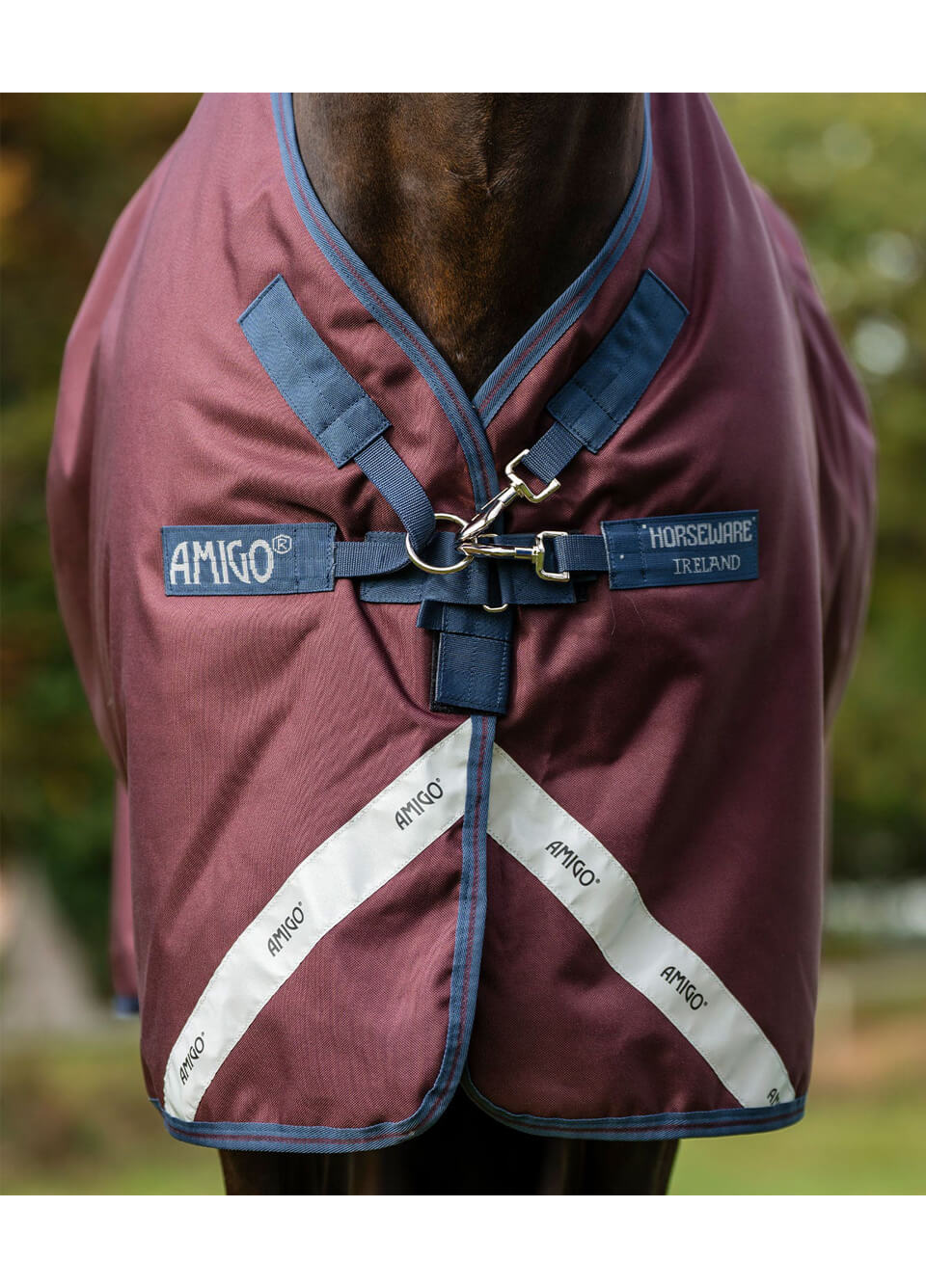 Amigo 1200D Plus Turnout 250g - Burgundy/Navy/Titanium Grey