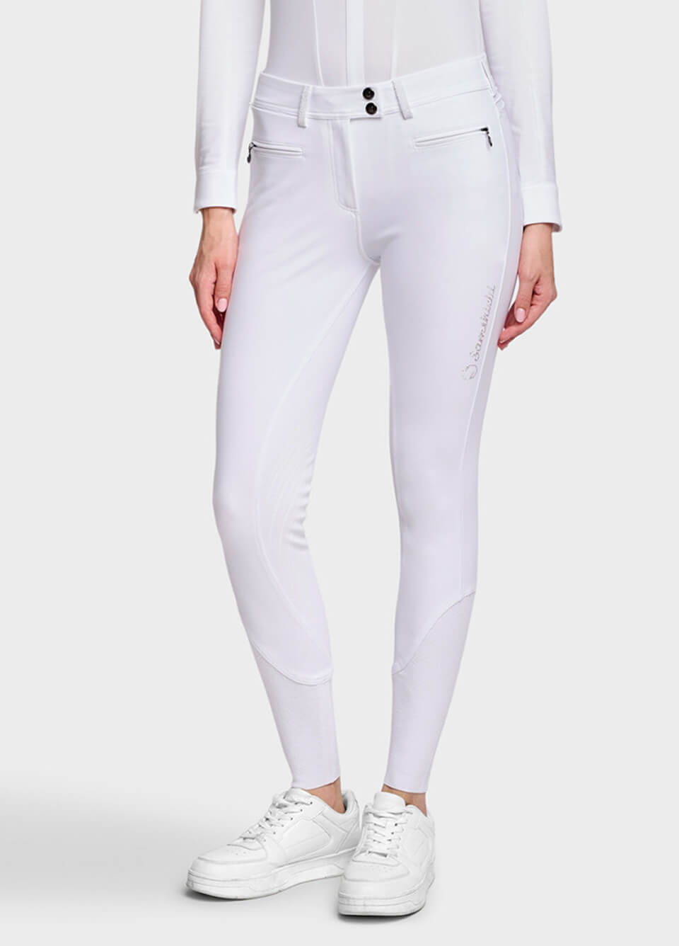 Samshield Adèle Crystal Fabric Knee Grip Breeches - White