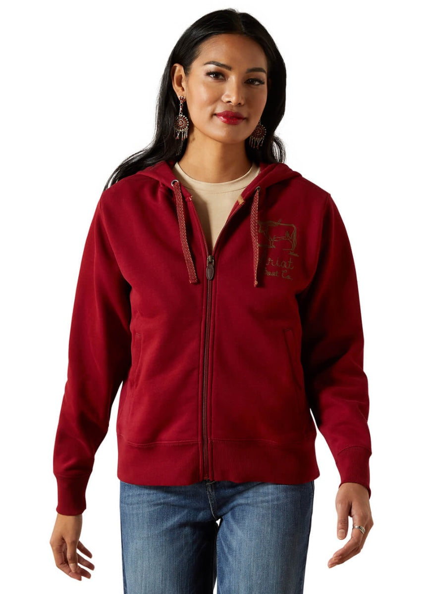Ariat Stitched Full Zip Hoodie - Biking Red