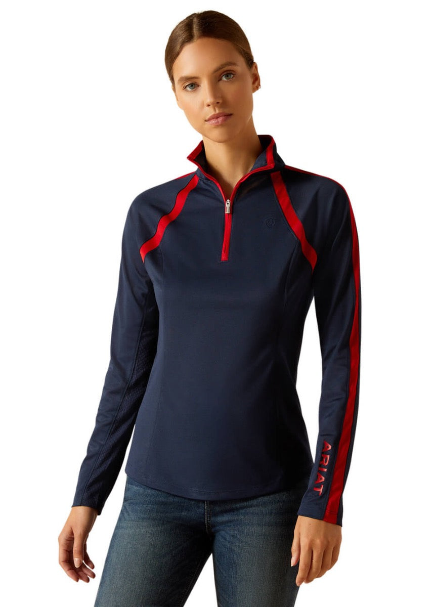 Ariat Sunstopper 3.0 1/4 Zip Baselayer - Navy/Red