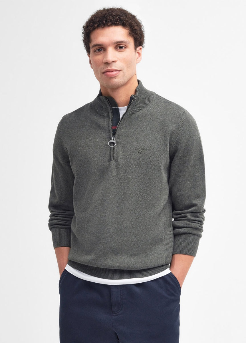 Barbour Men's Cotton Half Zip Sweater - Olive Marl