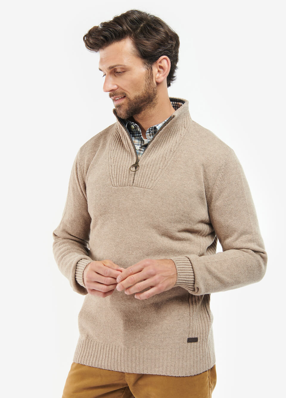 Barbour Nelson Essential Half Zip Jumper - Stone