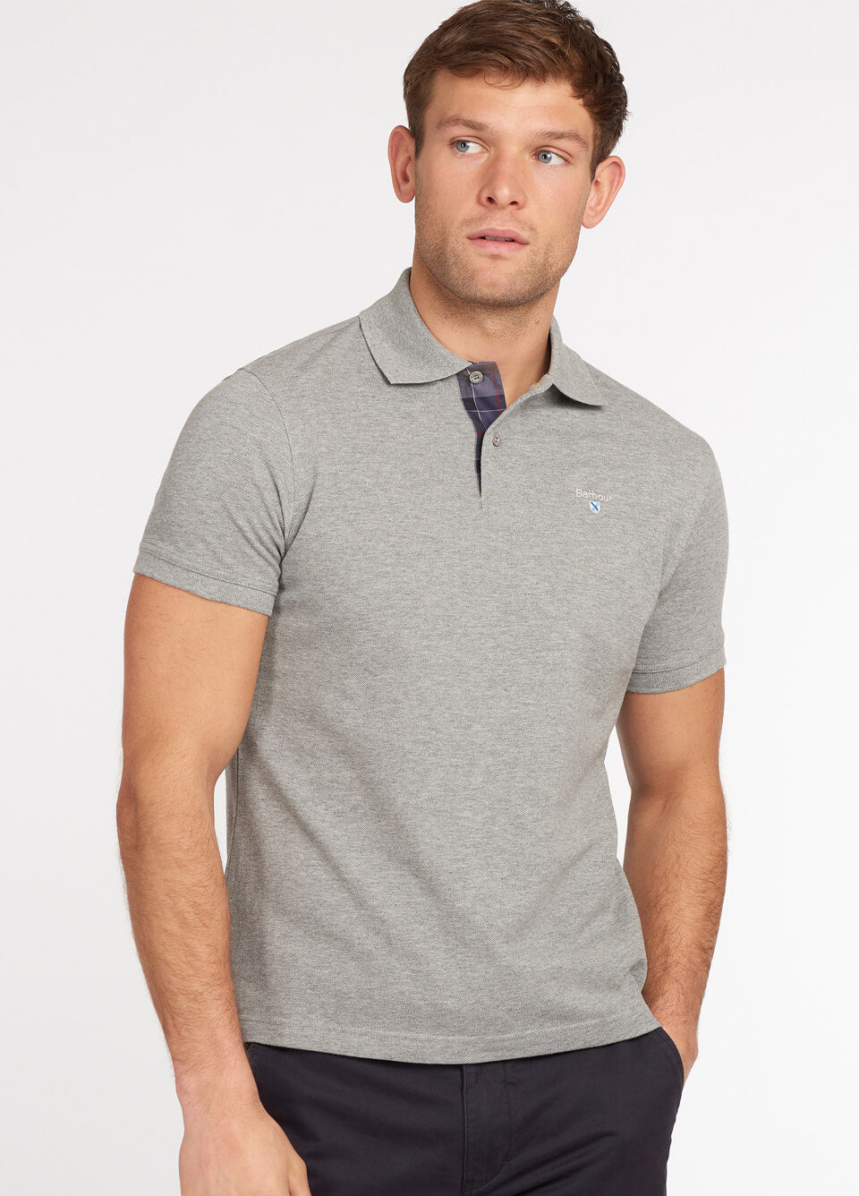 Barbour Mens Tartan Pique Polo Shirt - Grey Marl