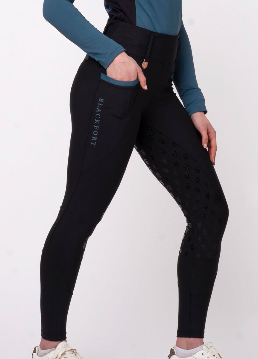 Blackfort Equestrian Training Tights - Black/Teal