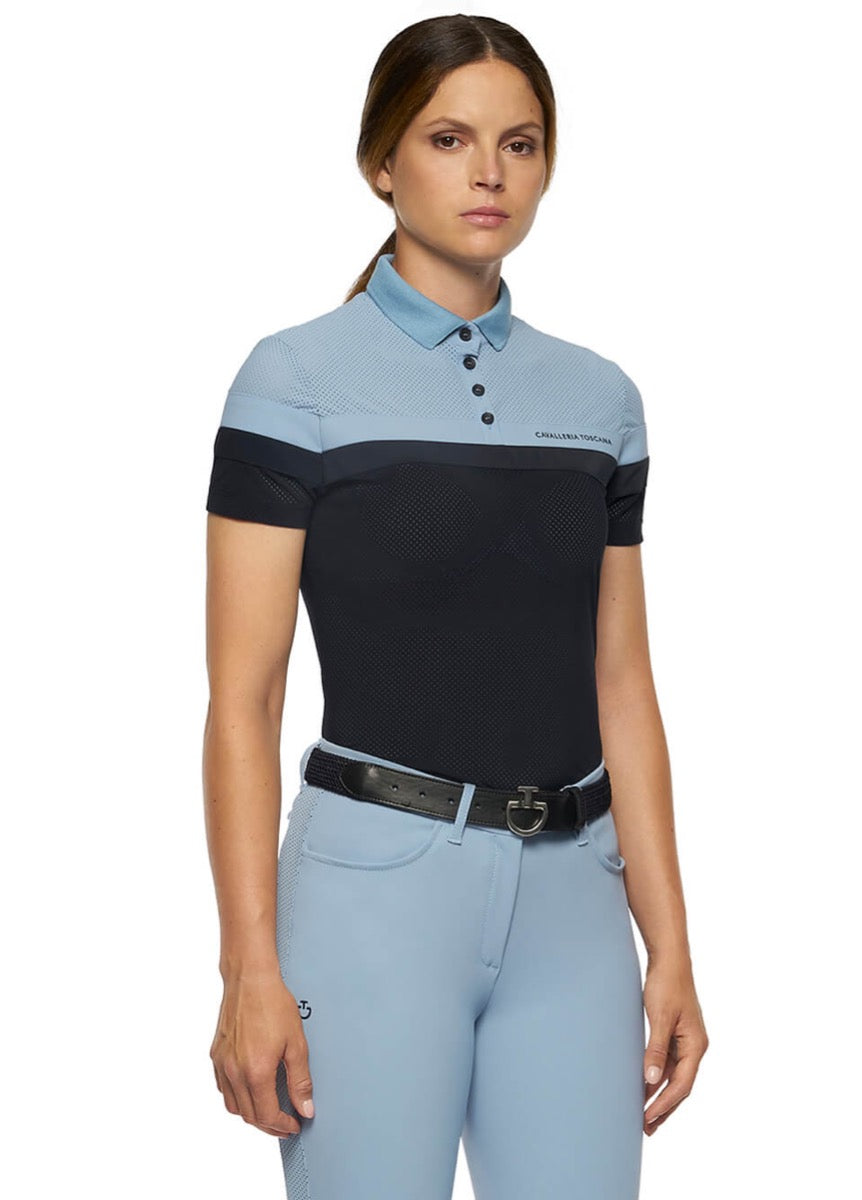 Cavalleria Toscana Perforated Polo Shirt - Navy/Sky Blue