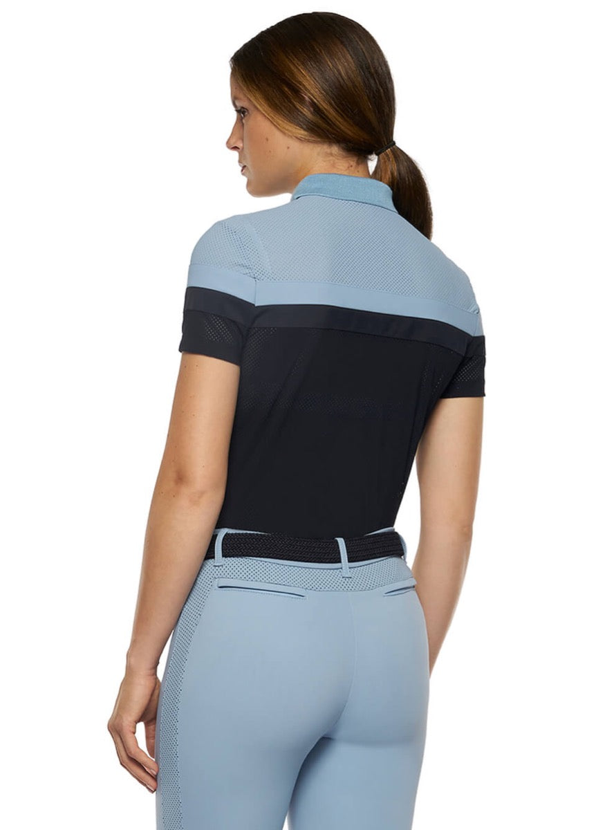 Cavalleria Toscana Perforated Polo Shirt - Navy/Sky Blue
