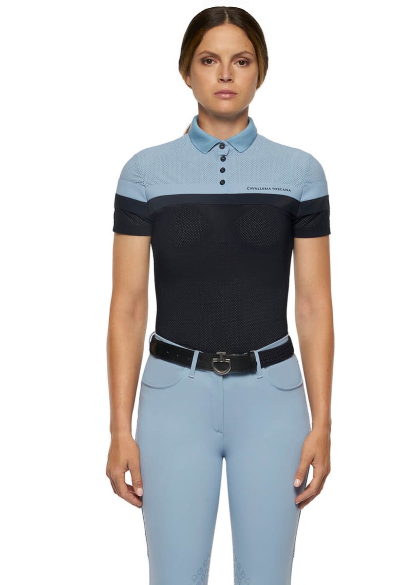 Cavalleria Toscana Perforated Polo Shirt - Navy/Sky Blue