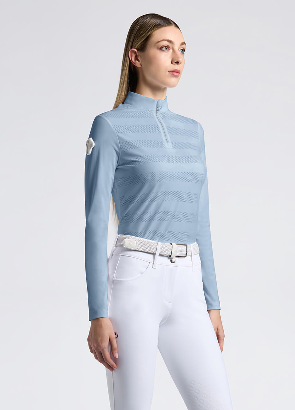 Cavalleria Toscana Perforated Jersey Long Sleeve Training Polo - Fog Blue