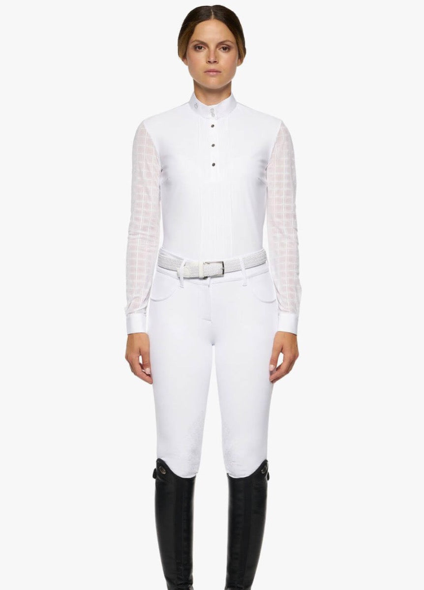 Cavalleria Toscana Pleated Long Sleeved Competition Polo Shirt - White