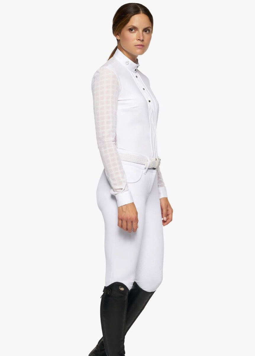 Cavalleria Toscana Pleated Long Sleeved Competition Polo Shirt - White