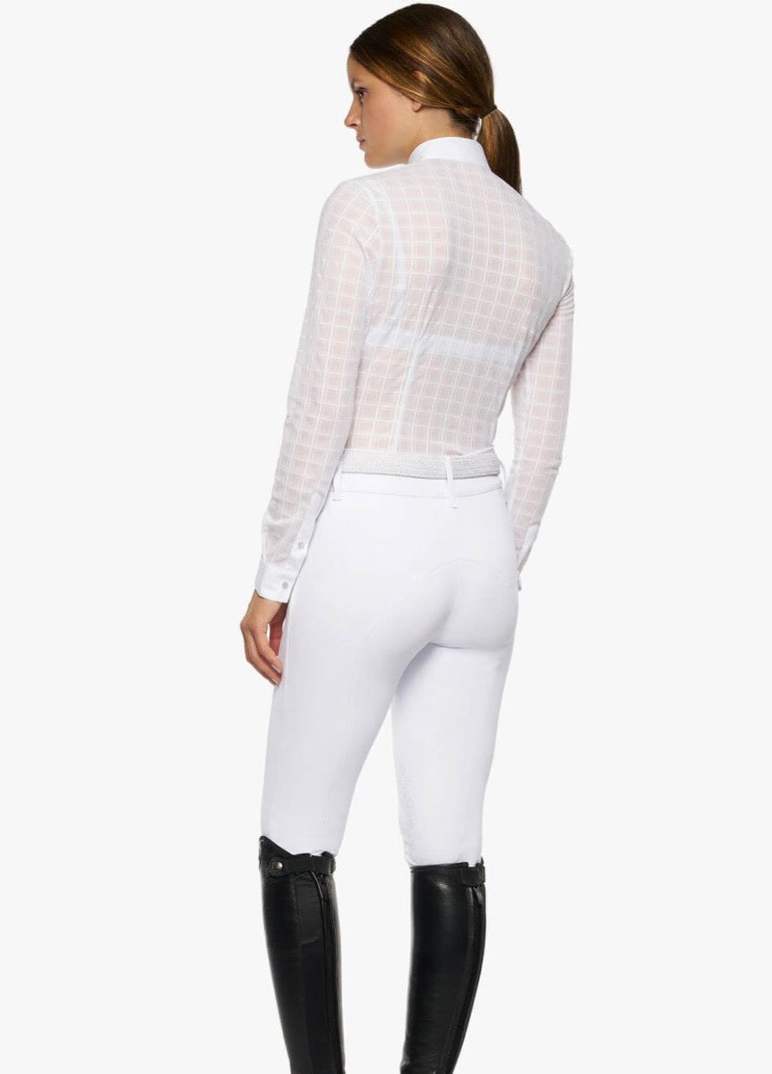 Cavalleria Toscana Pleated Long Sleeved Competition Polo Shirt - White