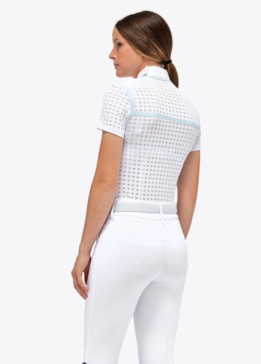 Cavalleria Toscana Jacquard Competition Polo - White/Blue