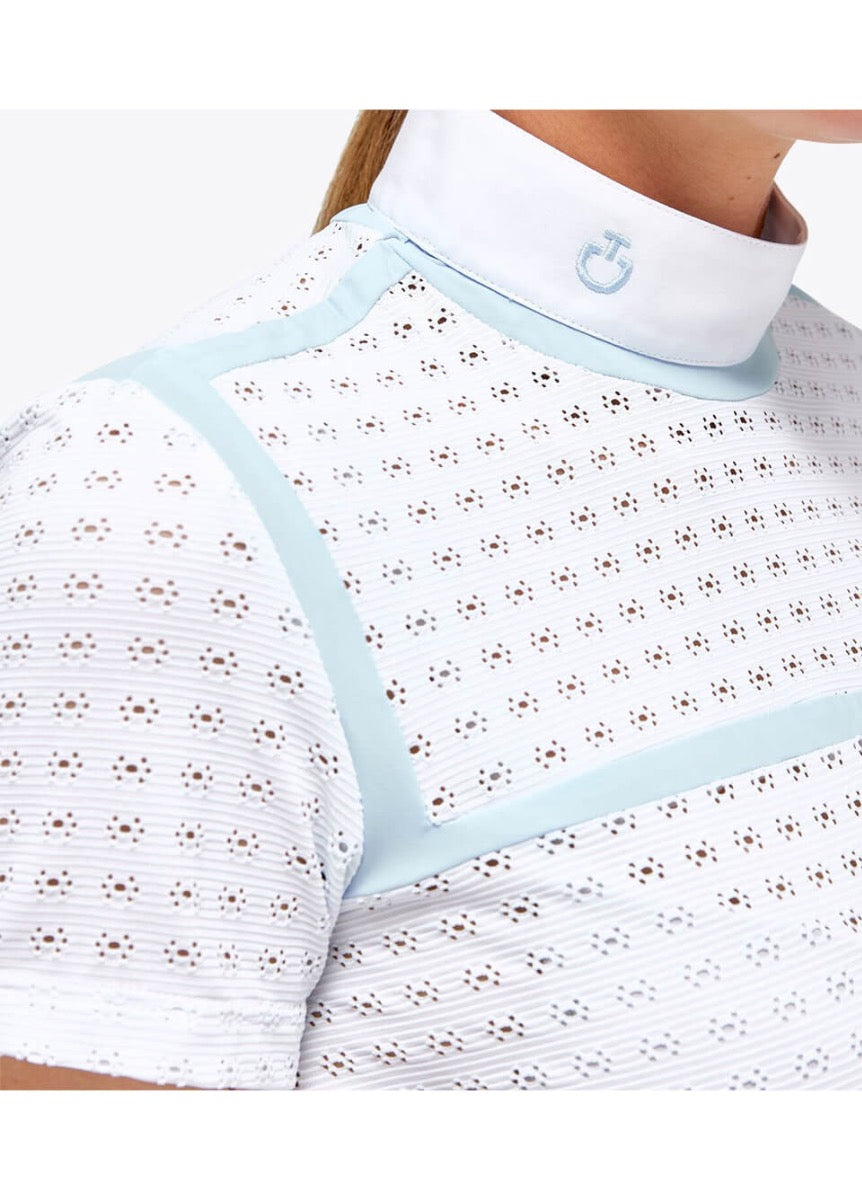 Cavalleria Toscana Jacquard Competition Polo - White/Blue