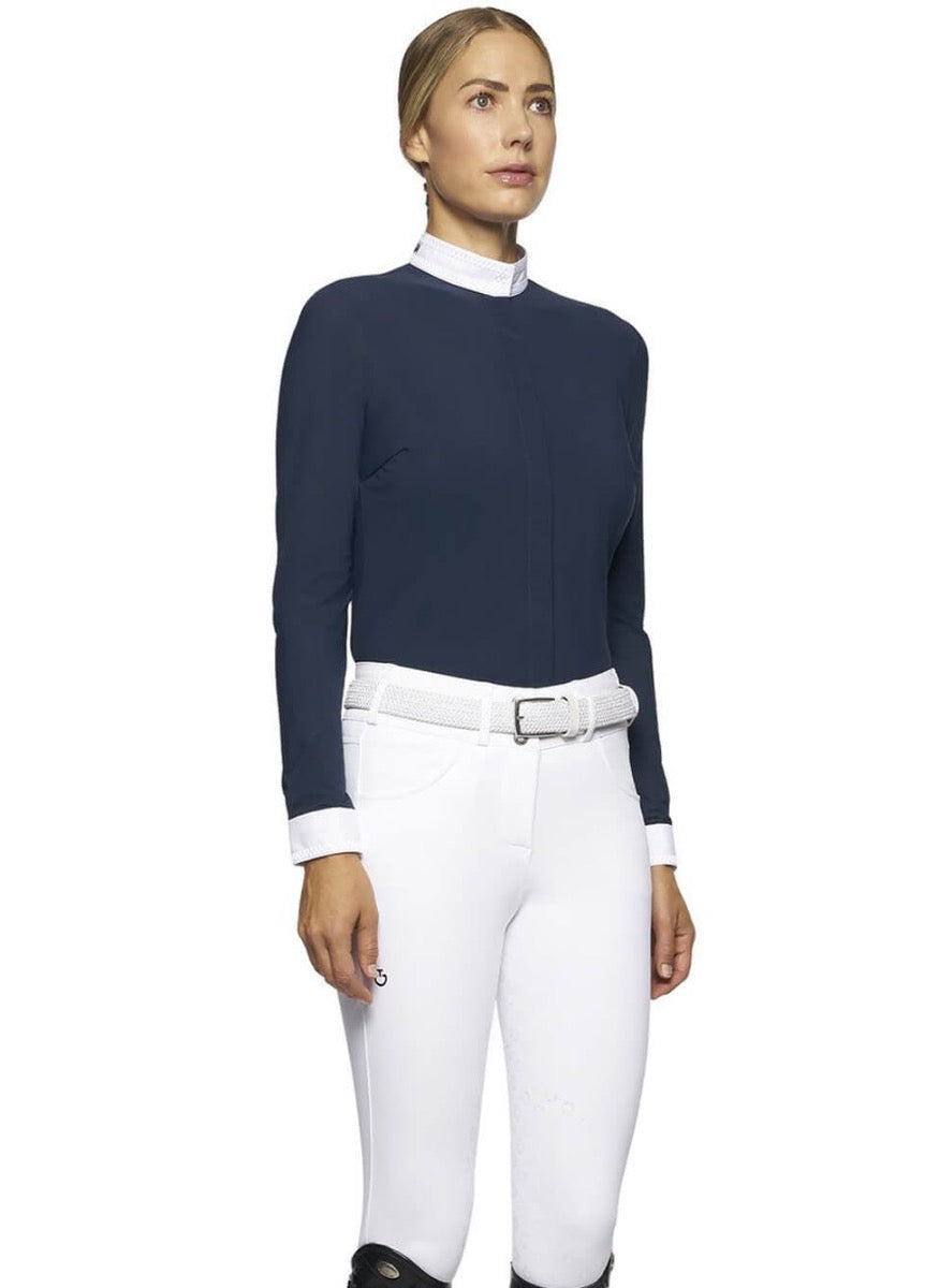 Cavalleria Toscana Elegant Embroidery Show Shirt - Navy