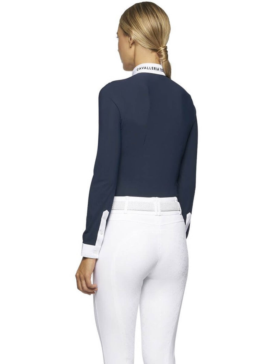 Cavalleria Toscana Elegant Embroidery Show Shirt - Navy
