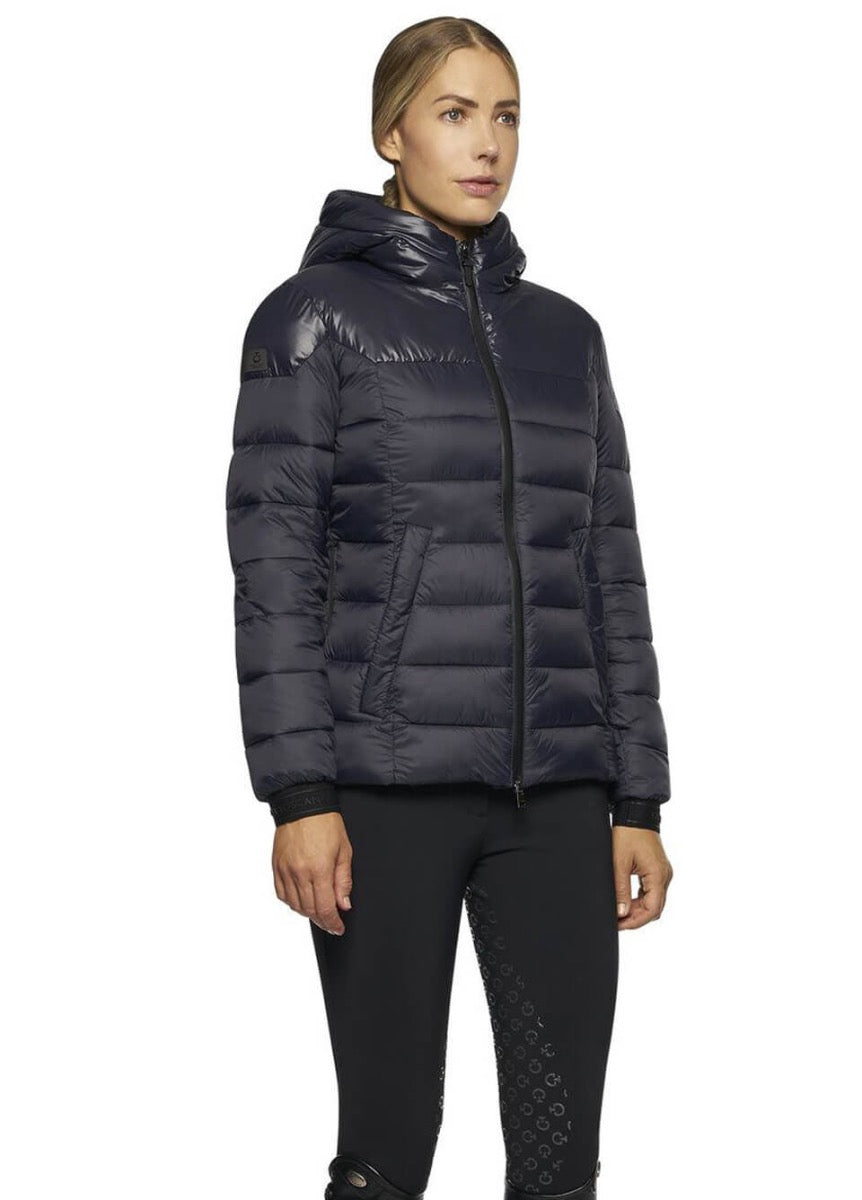 Cavalleria Toscana Shiny/Matte Nylon Hooded Puffer - Navy