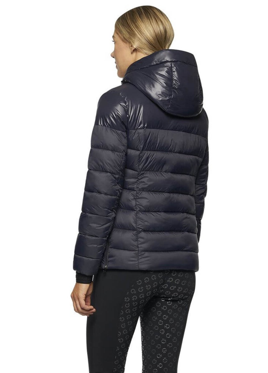 Cavalleria Toscana Shiny/Matte Nylon Hooded Puffer - Navy