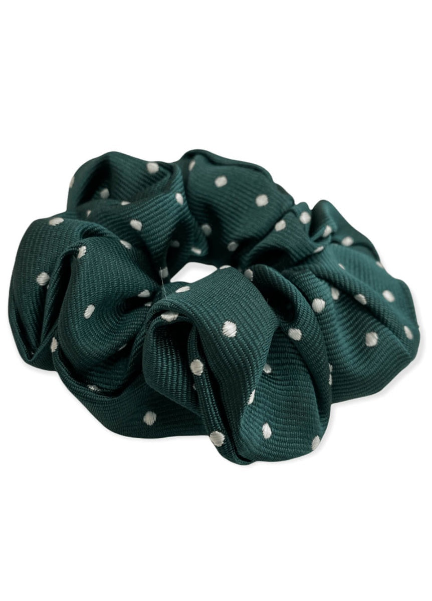 Equetech Polka Dot Scrunchie - Bottle Green/White