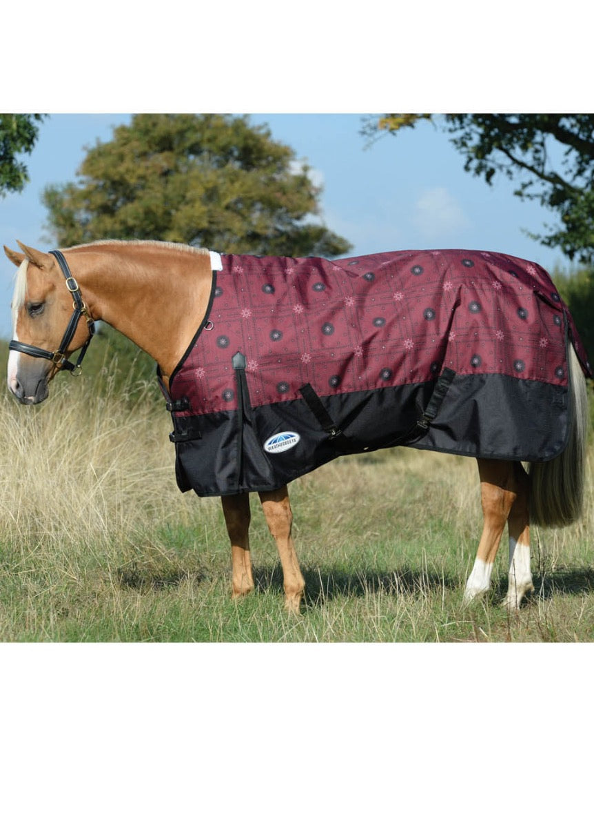 Weatherbeeta Comfitec Essential Standard Neck Medium Turnout- Burgundy Bandana Print/Black