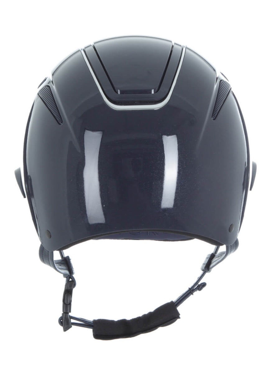 Evoke Callisto Wide Peak Riding Hat - Navy Metallic Chrome