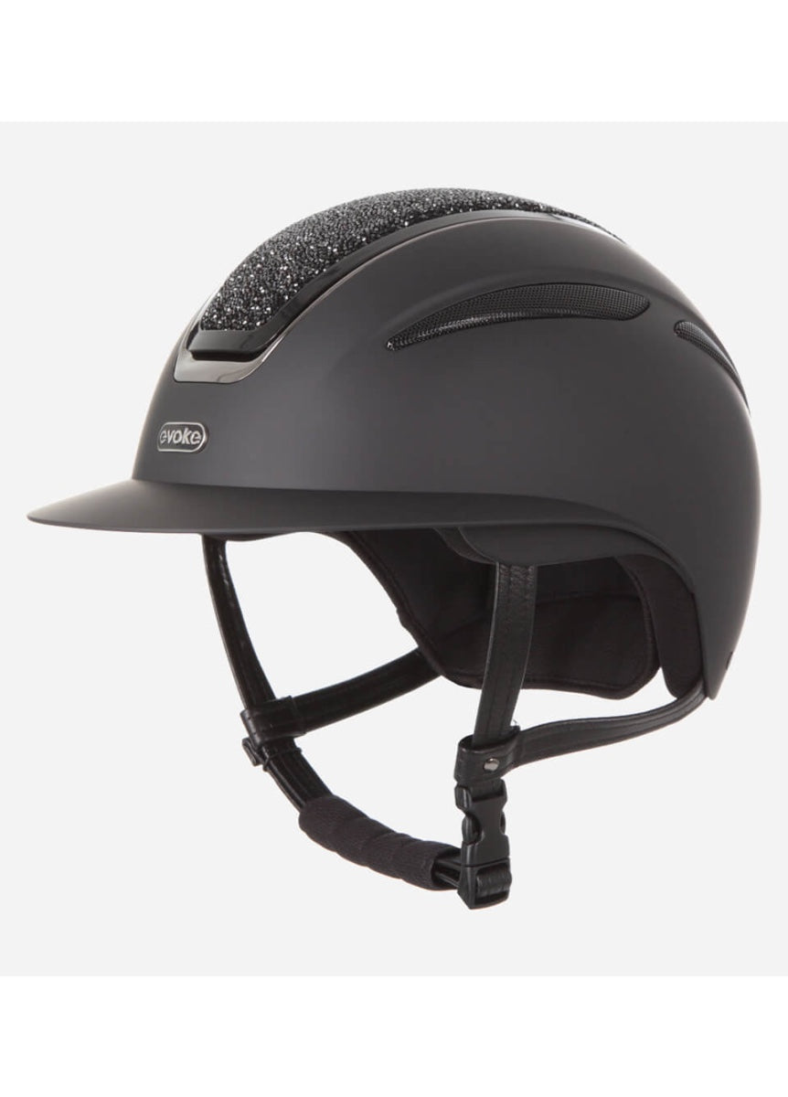 Evoke Callisto Wide Peak Crystal Riding Hat - Black/Black