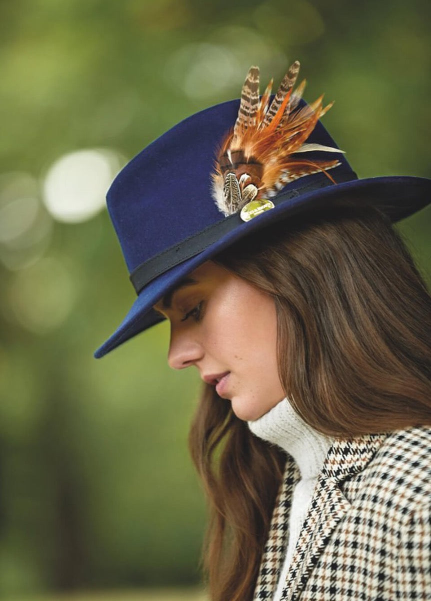 Hicks & Brown Suffolk Fedora in Navy (Gamebird Feather)