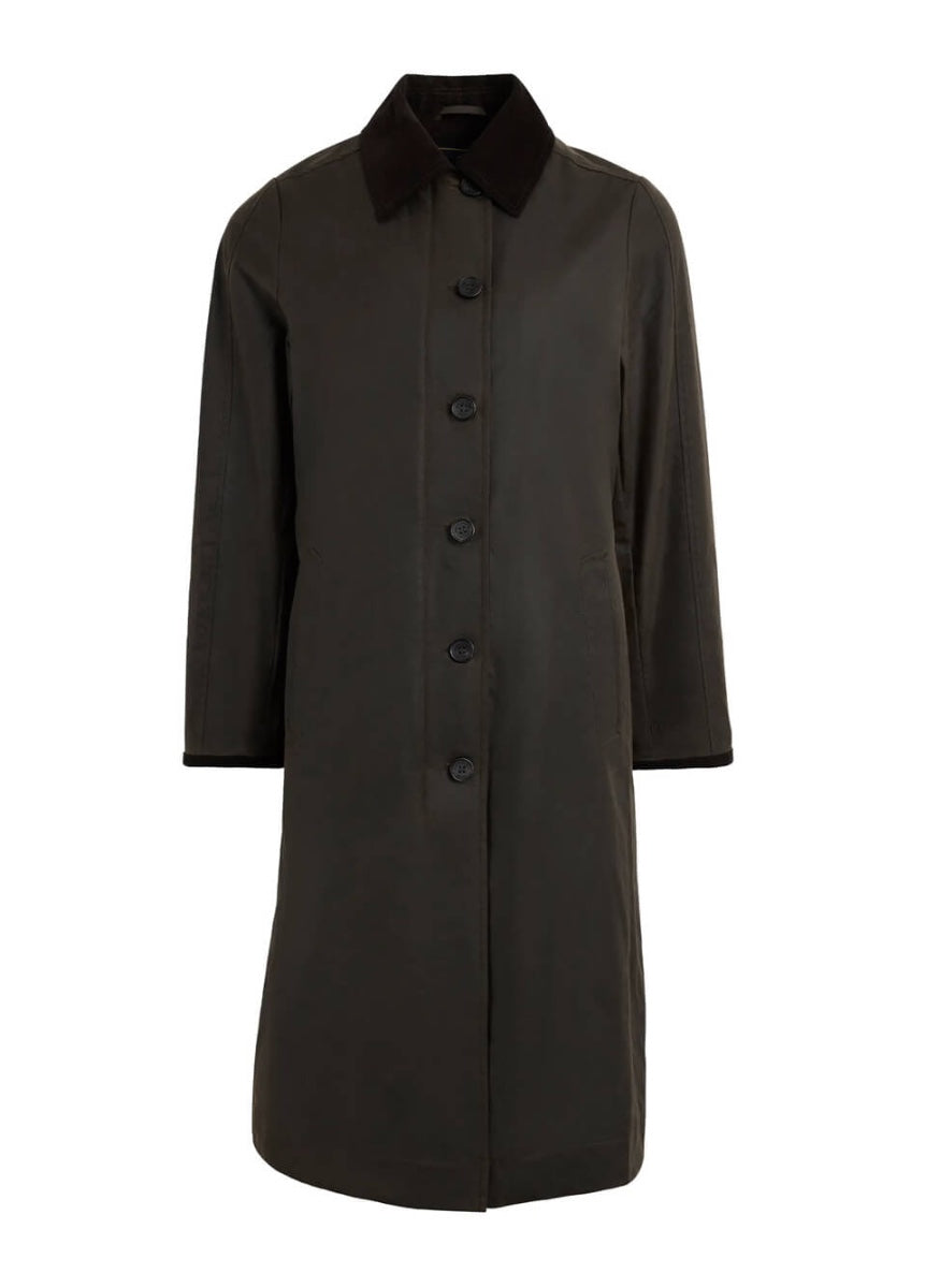 Fairfax & Favor Edith Wax Longline Coat - Dark Khaki