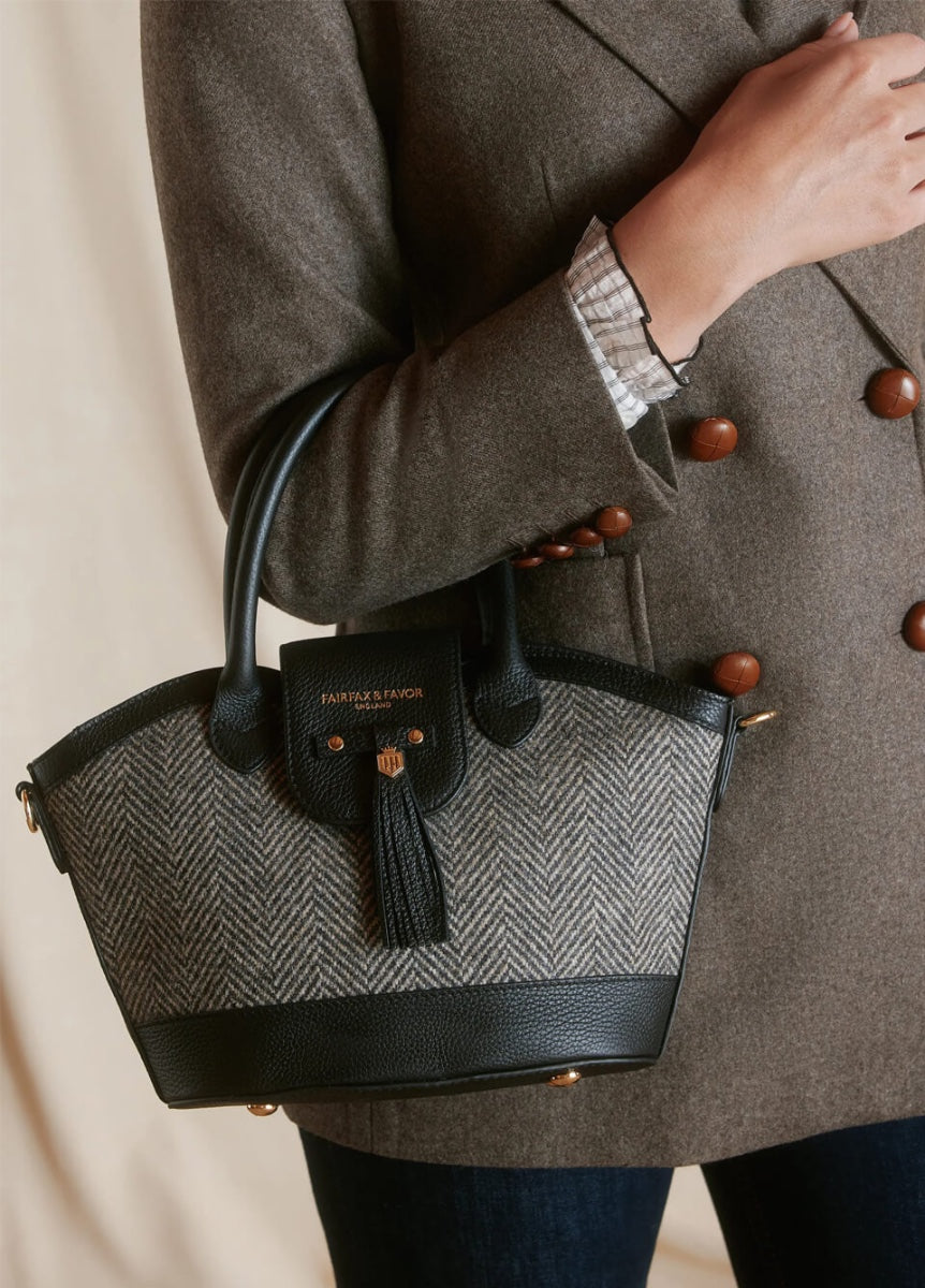 Fairfax & Favor Mini Windsor Tote - Black Herringbone