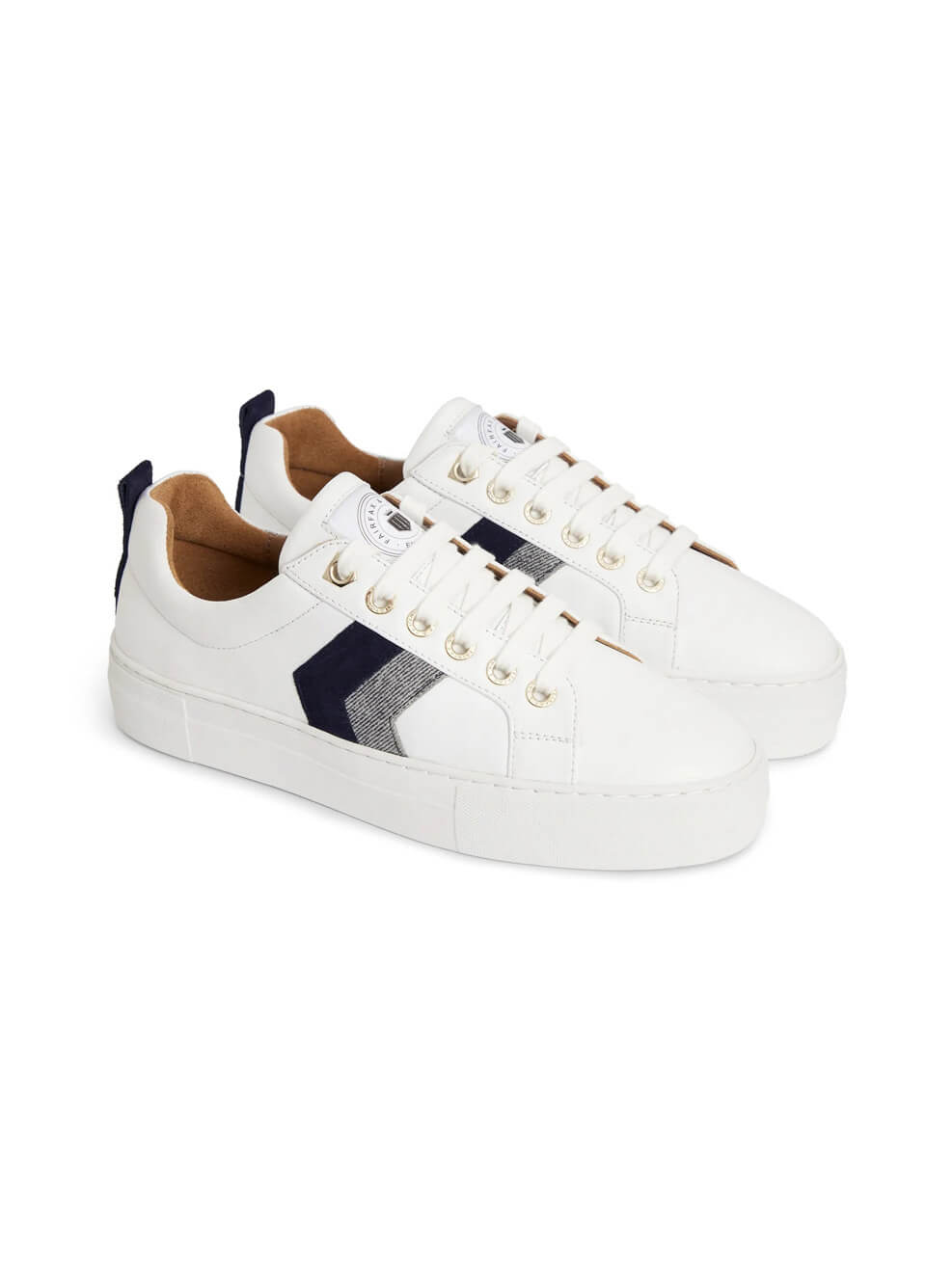 Fairfax & Favor Alexandra Platform Trainers - White/Navy/Denim