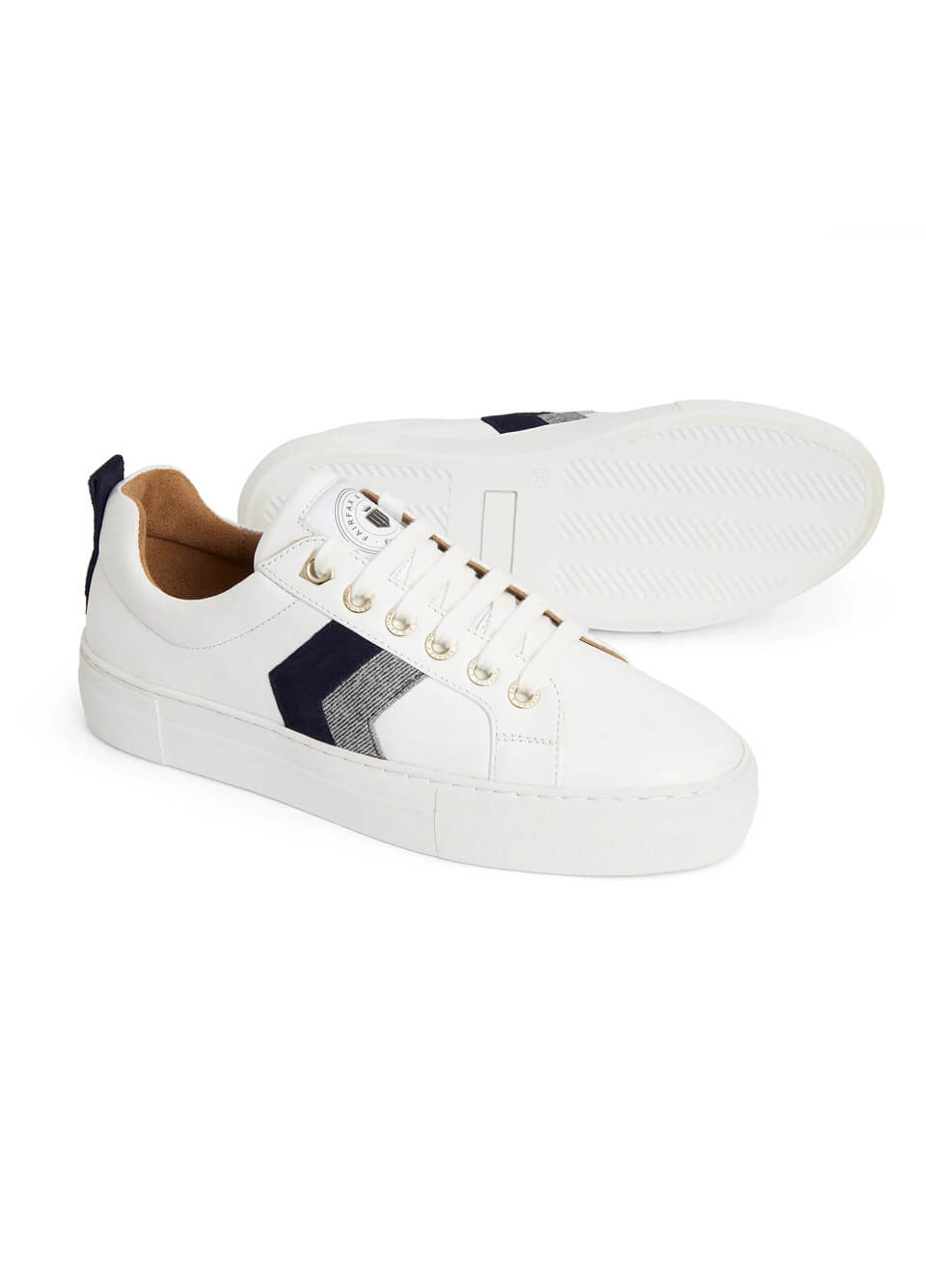 Fairfax & Favor Alexandra Platform Trainers - White/Navy/Denim