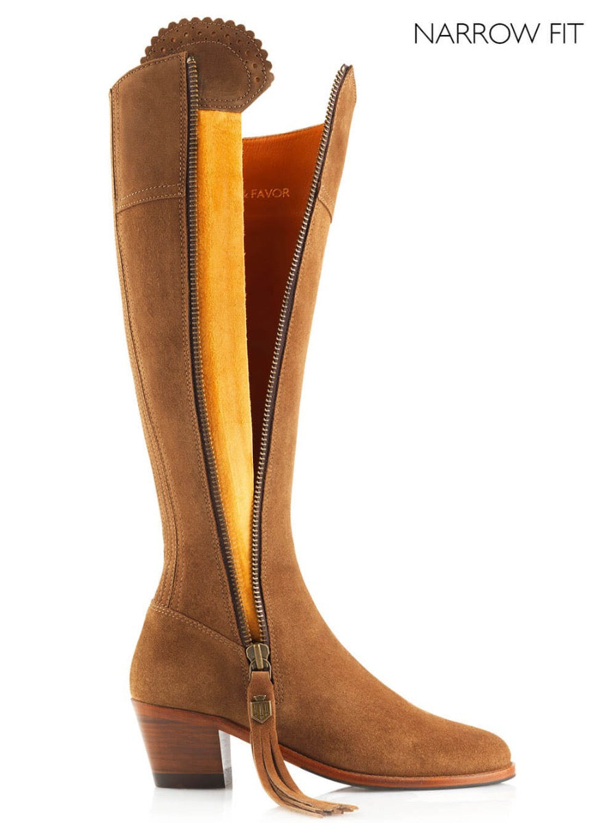 Fairfax & Favor Heeled Regina Narrow Fit Suede Boot - Tan