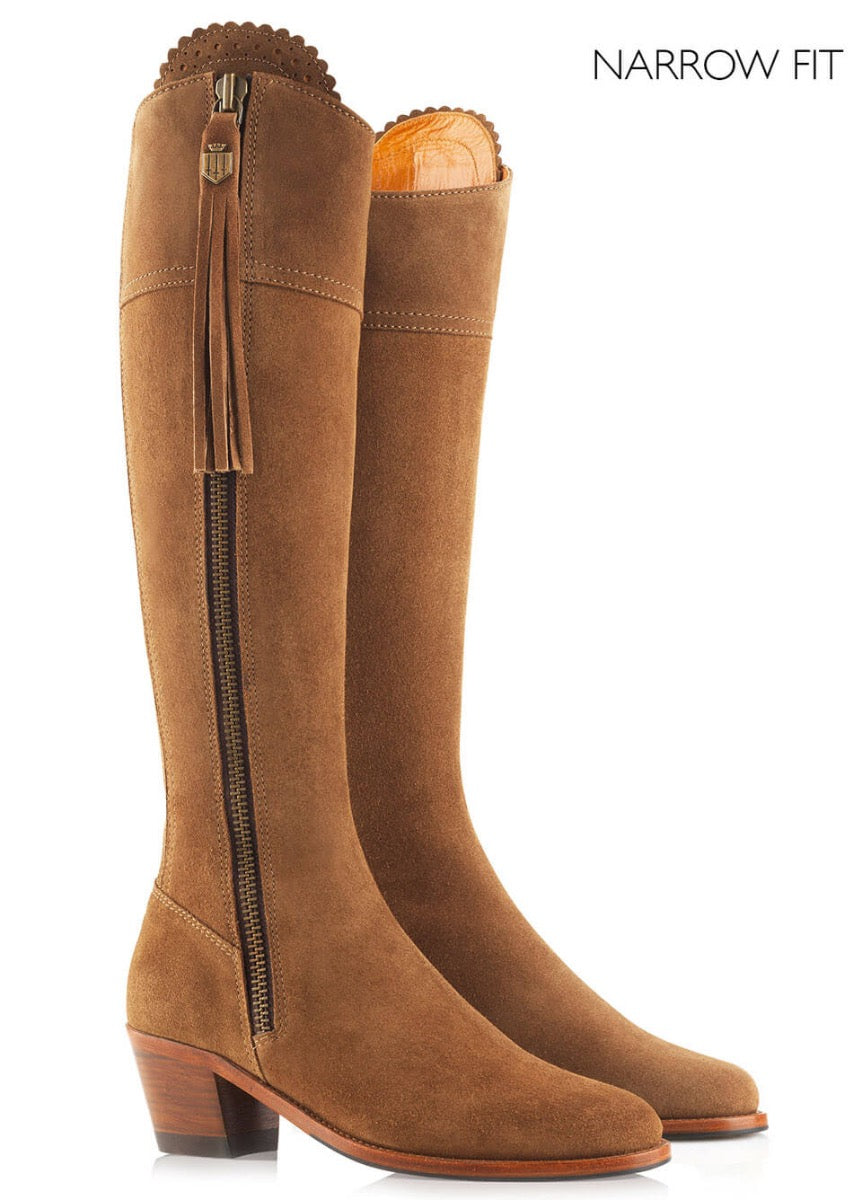 Fairfax & Favor Heeled Regina Narrow Fit Suede Boot - Tan