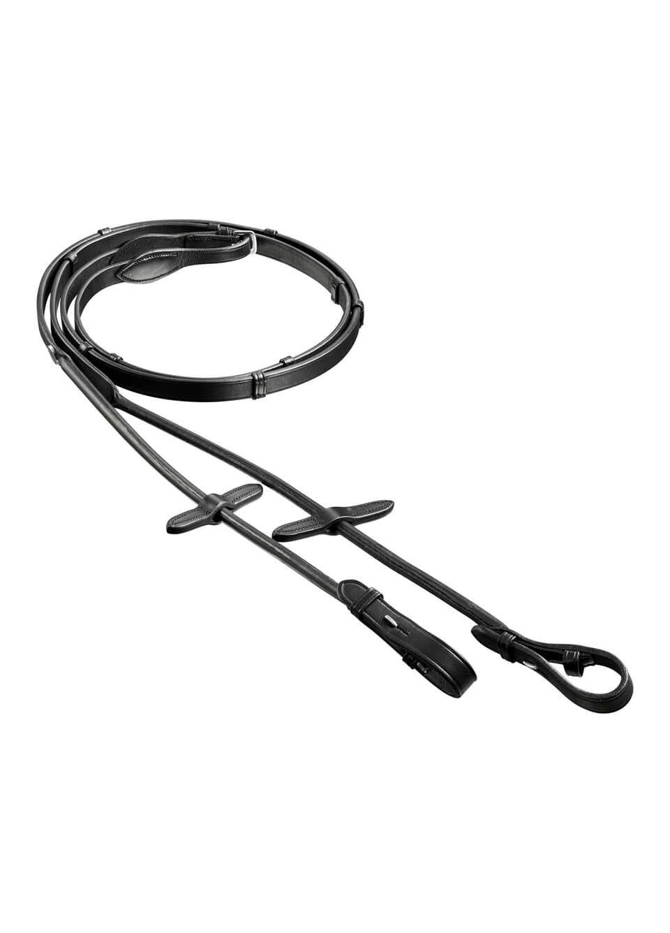 Finesse Rolled Rubber Reins - Black/Silver