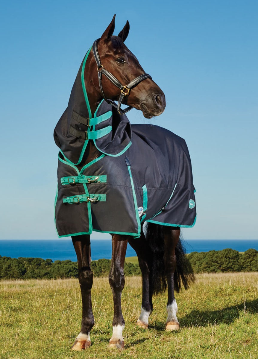 Weatherbeeta Green-Tec 900D Detach-A-Neck Heavy Turnout - Black/Bottle Green