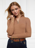 Holland Cooper Ava Quarter Zip Knit - Dark Camel Marl