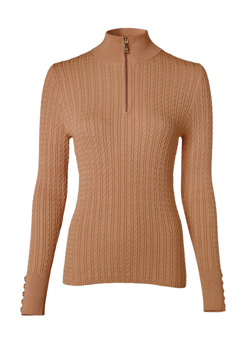 Holland Cooper Ava Quarter Zip Knit - Dark Camel Marl