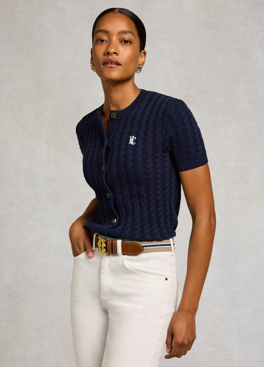 Holland Cooper Elasticated Cord Belt - Stone Navy Ecru