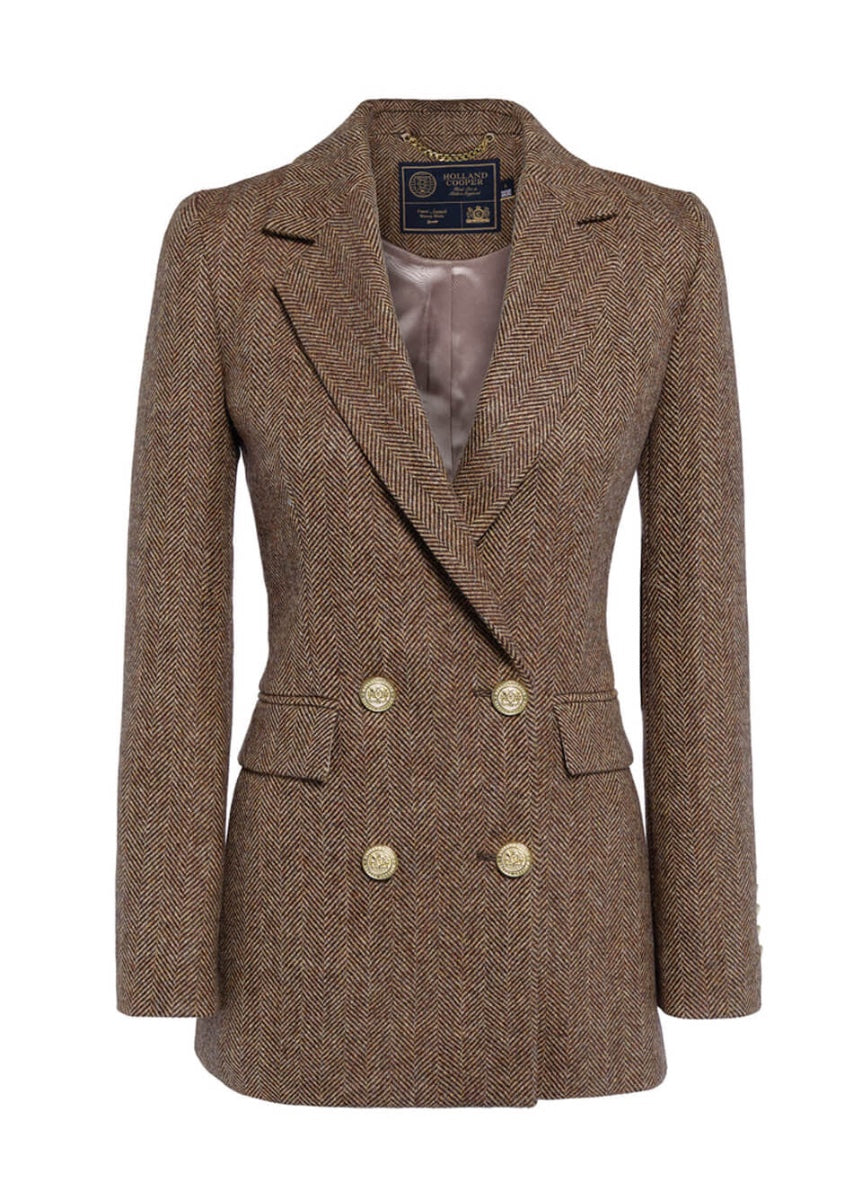 Holland Cooper Double Breasted Blazer - Large Scale Brown Herringbone