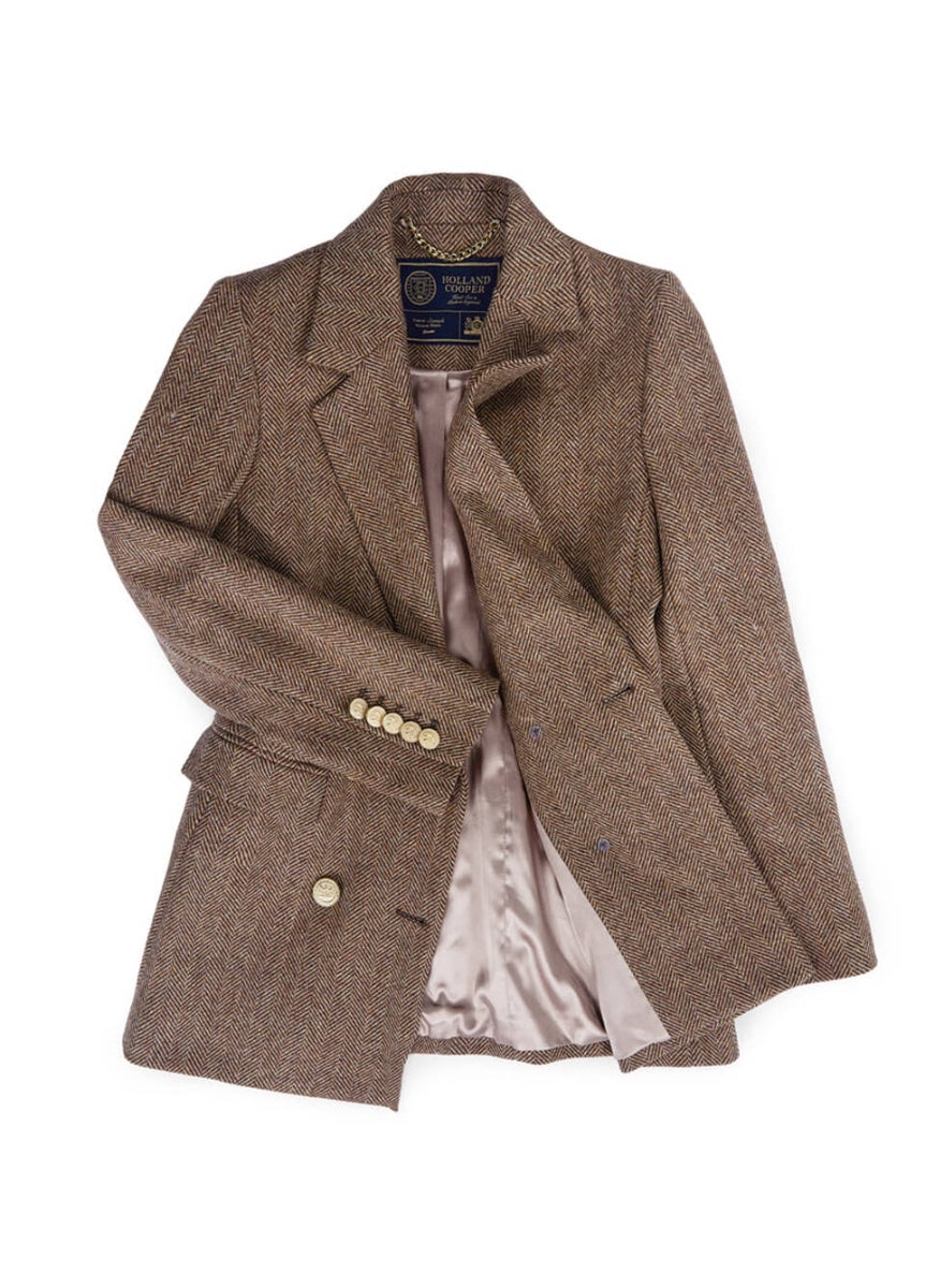 Holland Cooper Double Breasted Blazer - Large Scale Brown Herringbone