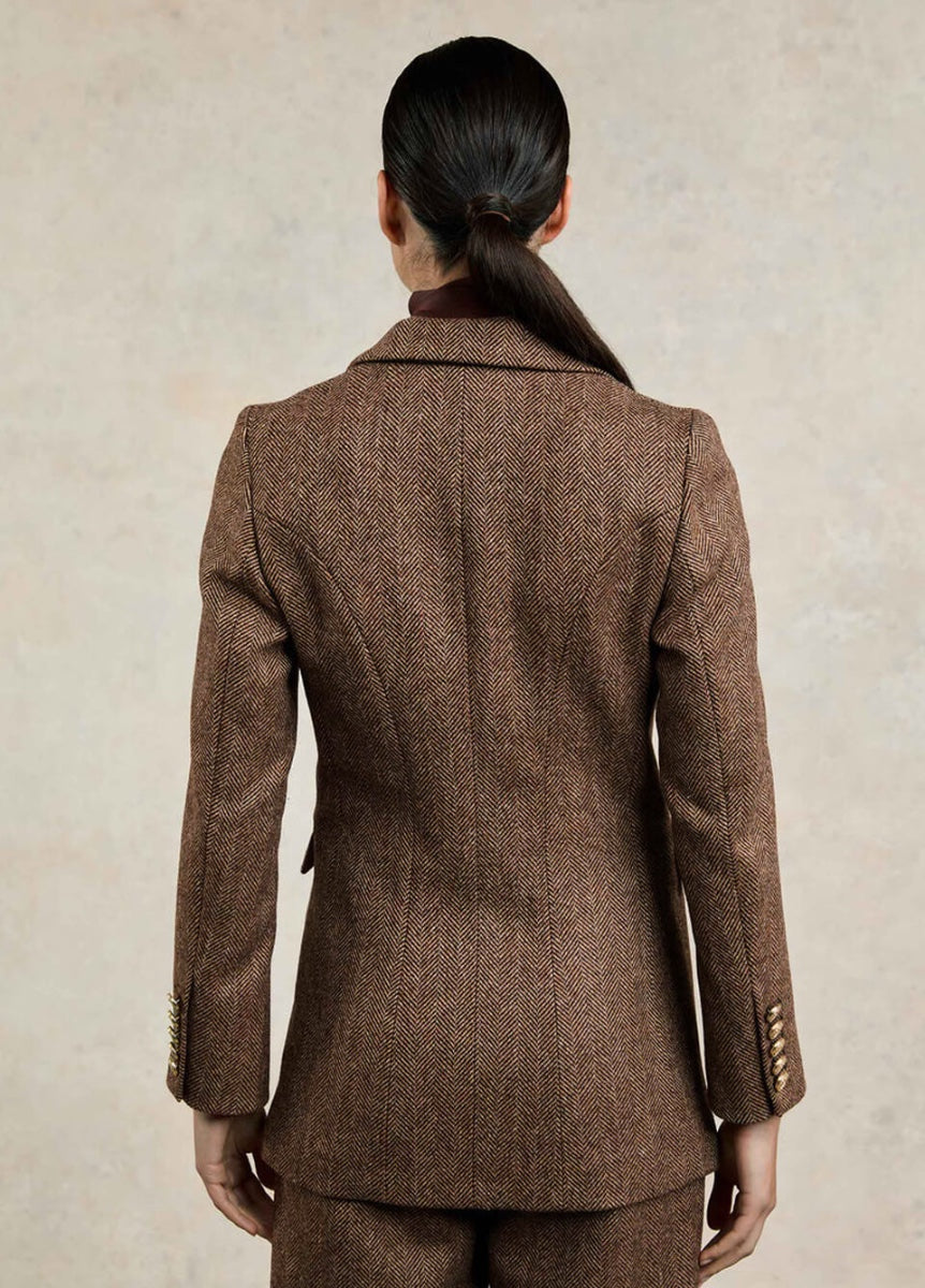 Holland Cooper Double Breasted Blazer - Large Scale Brown Herringbone