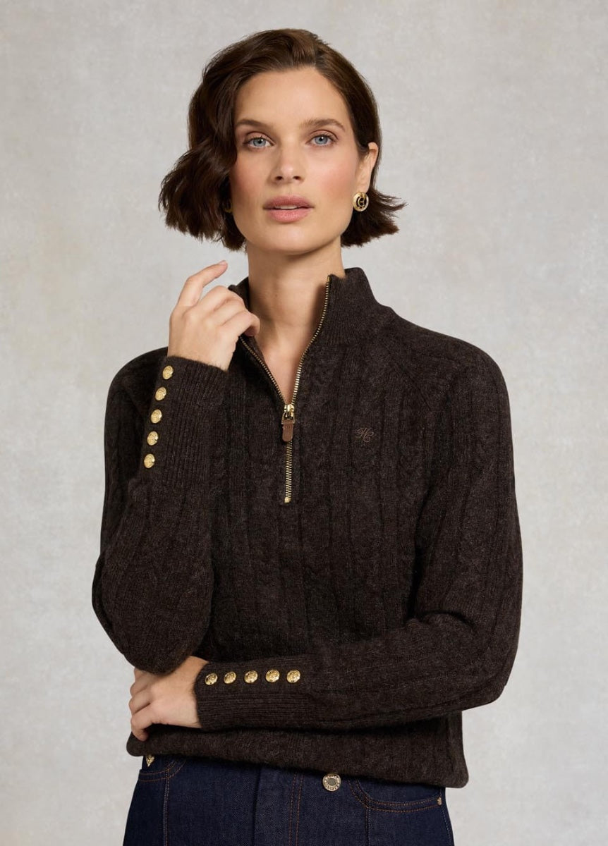 Holland Cooper Bridget Quarter Zip Knit - Chocolate