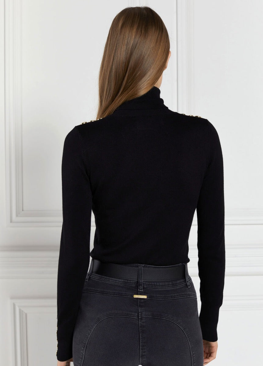 Holland Cooper Buttoned Knit Roll Neck- Black