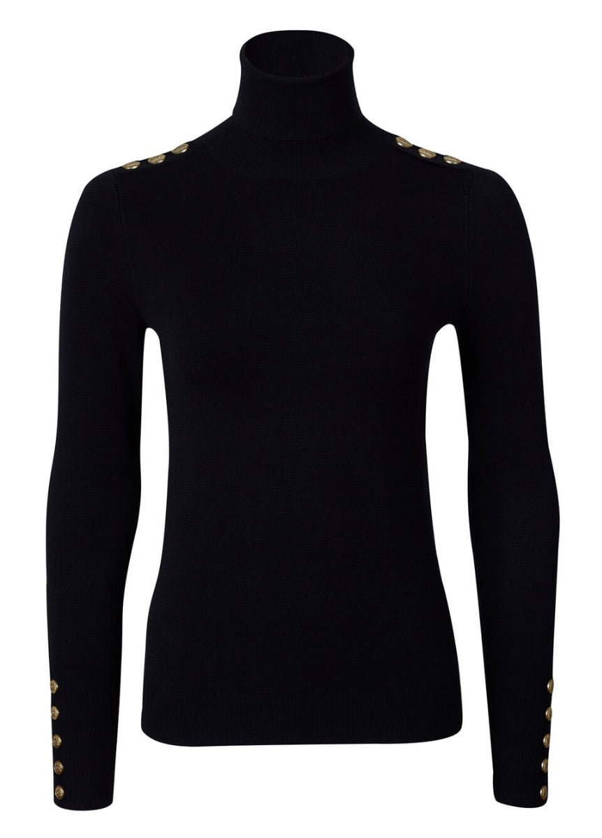 Holland Cooper Buttoned Knit Roll Neck- Black