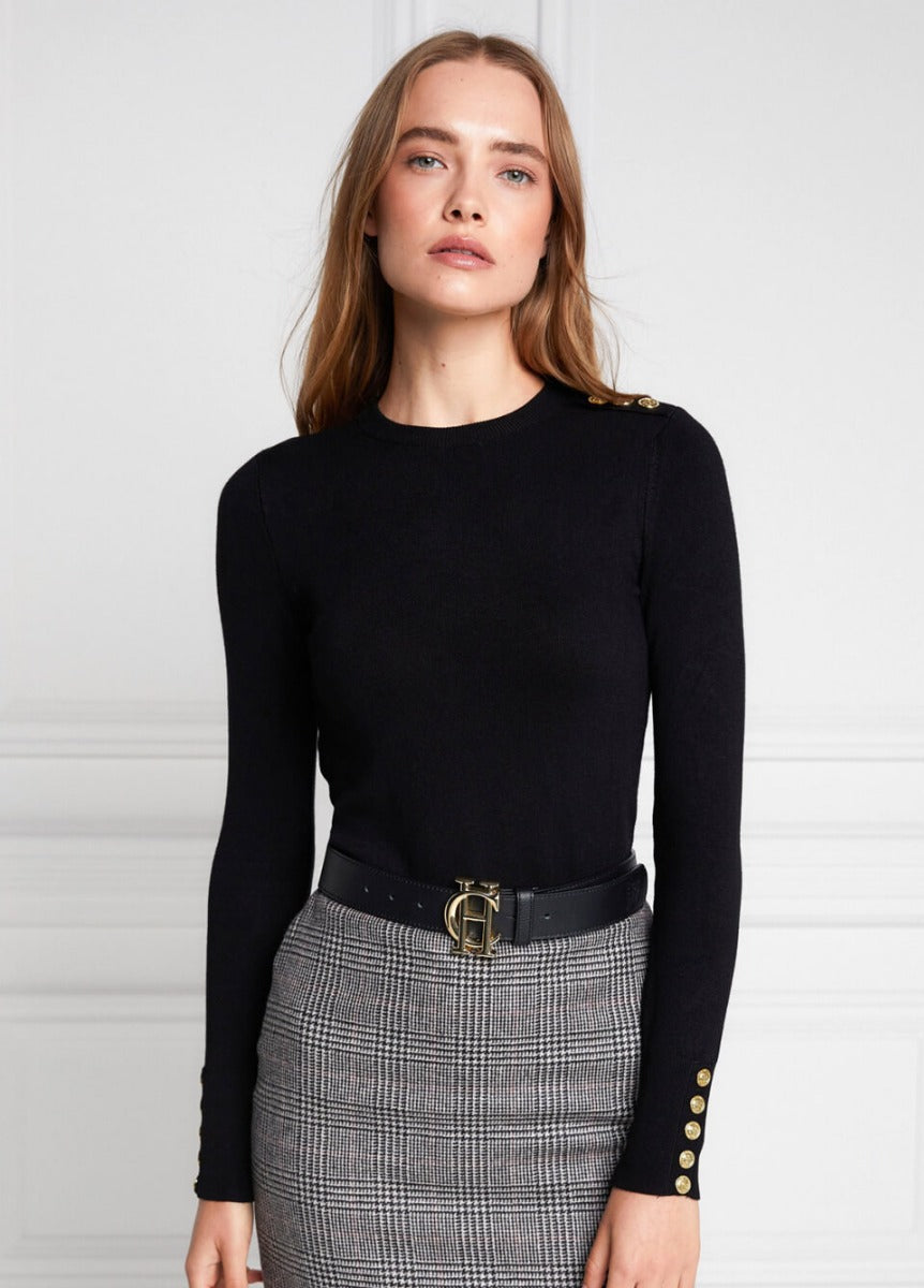 Holland Cooper Buttoned Knit Crew - Black